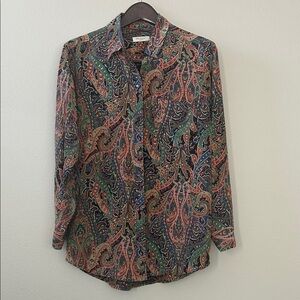 100% Silk Chaps Multicolor Paisley Casual Button Down Shirt